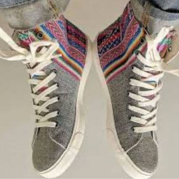 Gray and Multicolor High-Top Sneakers INKKAS size 8 (EU39) tribal festival camp - Picture 1 of 12